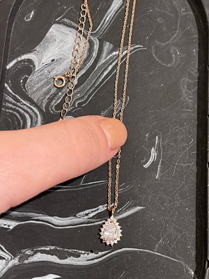 925 Silver Necklace with Rose Gold Chain and Diamond-Like Pendant New