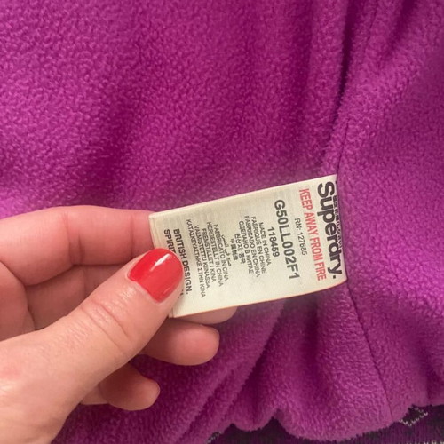Superdry sleeveless jacket with hood used, grey with purple fleece, size S