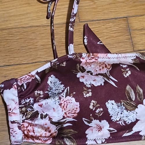 H&M floral brown two-piece bandeau bikini