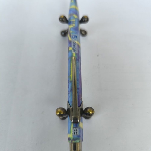 Caran d'Ache 849 pen used, Germanier collection, colorful hexagonal pattern