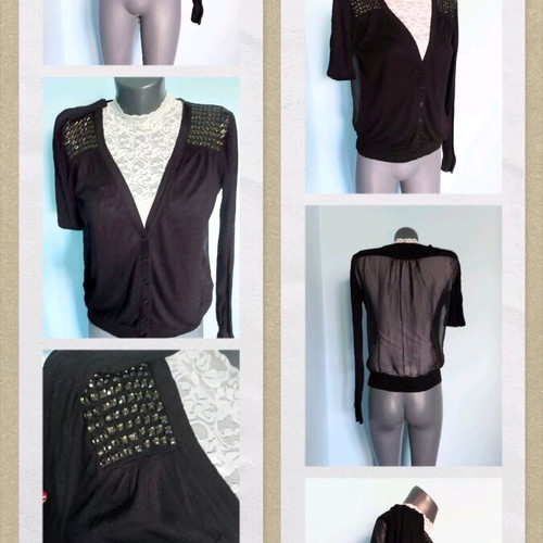 Black Cardigan with Stones and Transparent Back like new