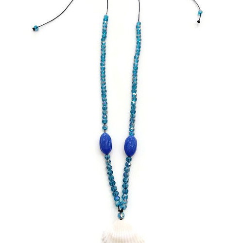 Shell necklace new with blue crystal and plastic beads