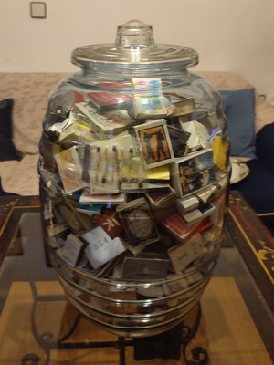 Glass jar 50cm used filled with match collection