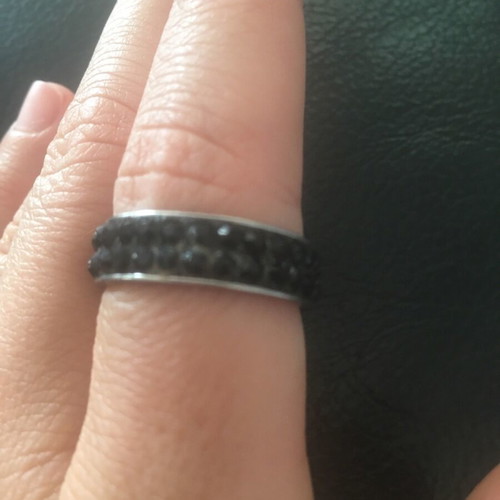 Ring faux black with rhinestones used
