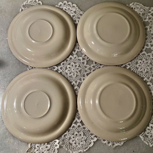 Set of 4 vintage English Ironstone transferware plates, red-white