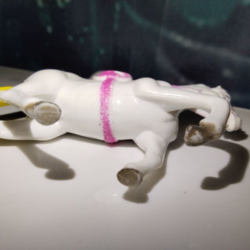 White Horse Figure with Yellow Mane and Pink Saddle used, 10cm