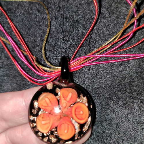 Handmade pendant new with colorful cords and silver clasp