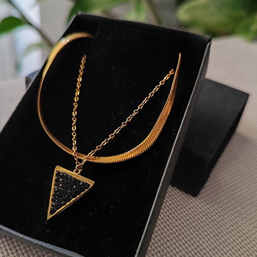 Double stainless steel necklace new, yellow gold color