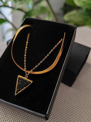 Διπλό κολιέ ατσάλινο αφόρετο, κίτρινο χρυσό