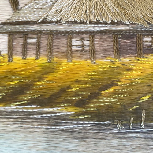Japanese silk embroidery painting used with frame and glass