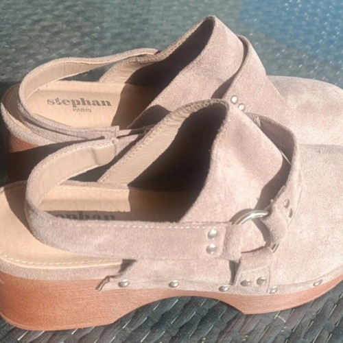 Stephan Paris suede clogs platforms size 38, beige taupe