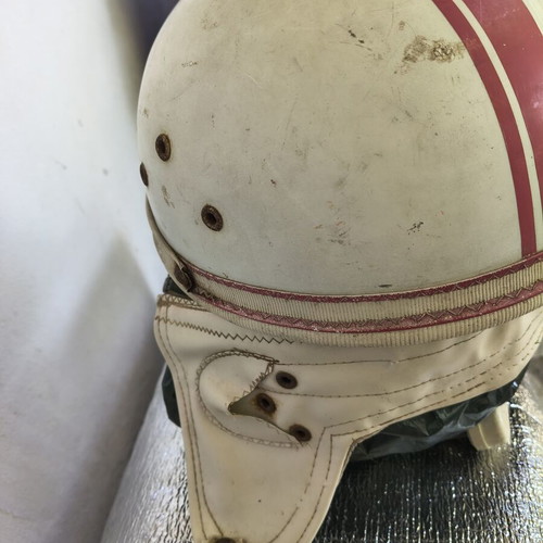 Vintage 1950s motorcycle helmet similar to Thanasis Veggos films