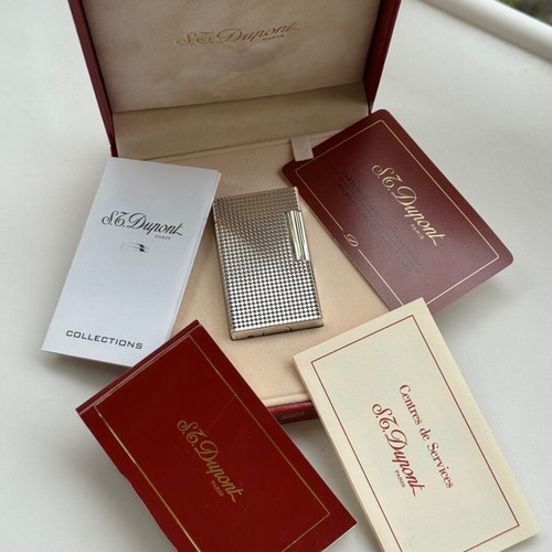 St. Dupont Line 1 silver lighter with box and papers