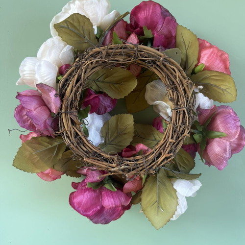 Decorative wreath with multicolored artificial flowers, 24cm diameter