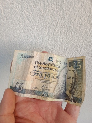 The Royal Bank of Scotland Five Pounds Sterling banknote used 2005