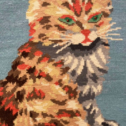 Handmade embroidered cat textile art