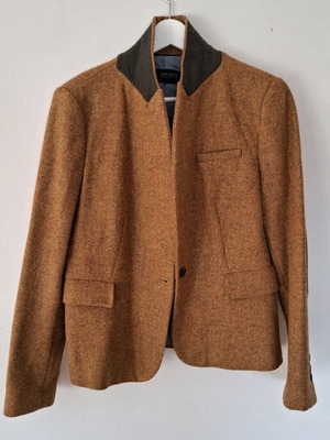 Γυναικείο σακάκι Zara Shetland Wool καφέ με λαδί, σε άριστη κατάσταση