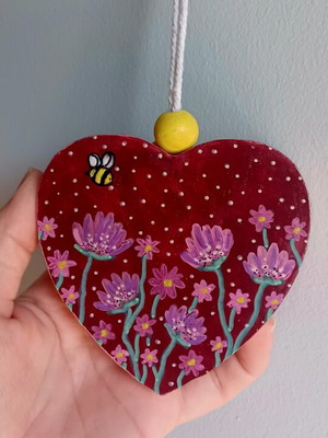Handmade wooden decorative heart painted by hand