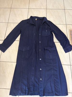 Retro women's work or school coat used, blue fabric