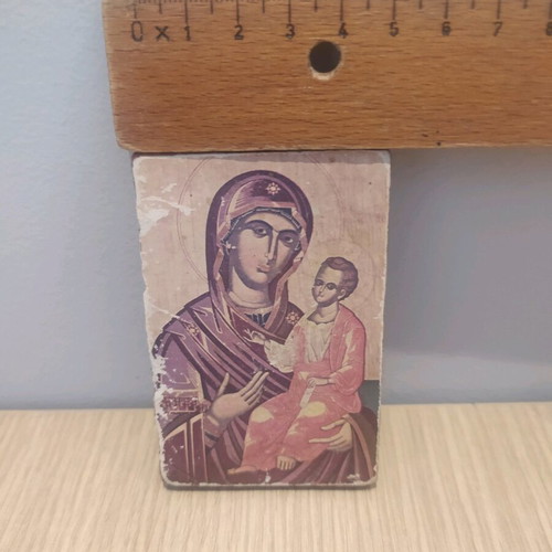 Wooden Byzantine icon of Panagia Odigitria used, 8x5cm