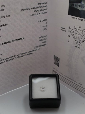 Lab Grown Round Cut Diamond 0.55ct D-VVS2 new