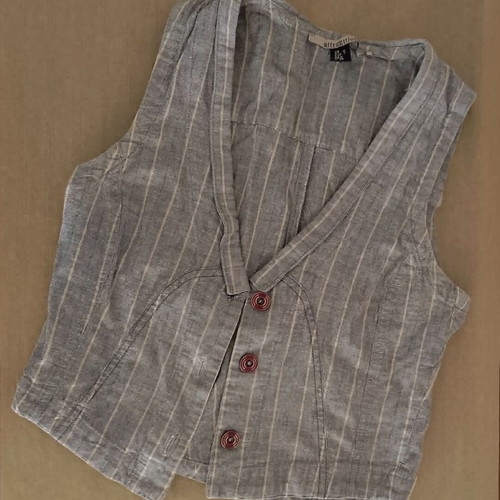 Attrattivo linen vest used, beige and grey striped, size S