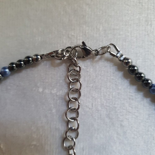 Blue Glass Pearl and Hematite Necklace stainless steel, like new