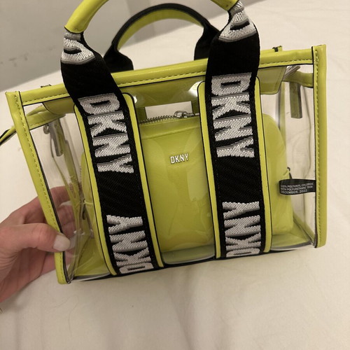 DKNY crossbody handbag, yellow-green, transparent with inner pouch