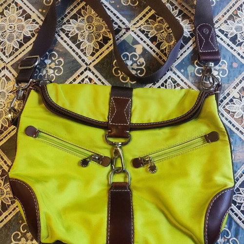 Lancel vintage crossbody bag yellow and brown used
