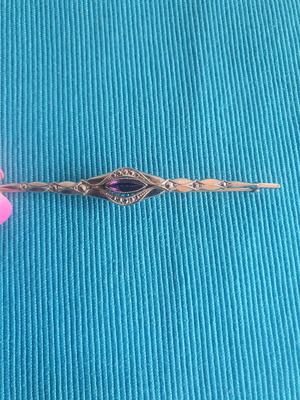 Vintage brooch used, silver with purple crystal