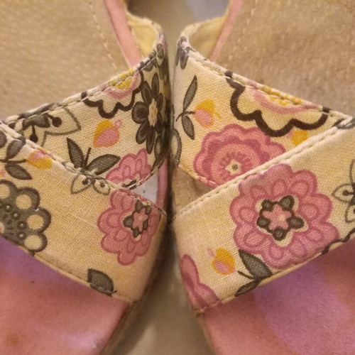 Fabric platform sandals used size 39 pink with flowers