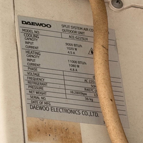 Daewoo air conditioner 9000 BTU