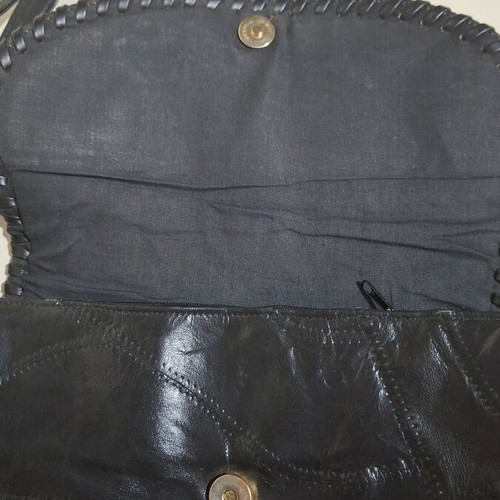 Leather shoulder bag black used with adjustable strap