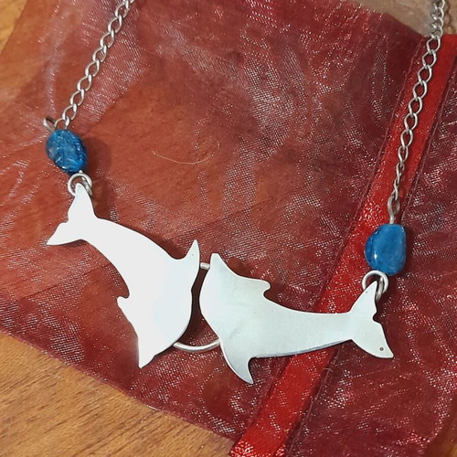 Dolphin pendant silver 925 with chain and semi-precious stones new