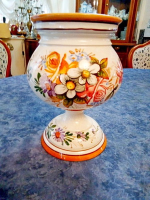 Old vase 22 cm with painted flowers