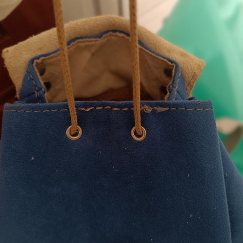 Leather medium backpack blue with light grey