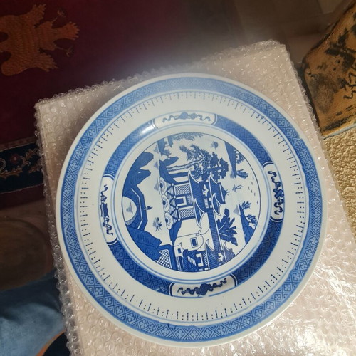 Blue and white Chinese dinner plates set used, 10 pieces