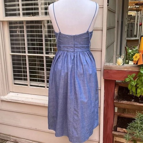 Zara denim cotton midi dress blue with cutout and bow XS used