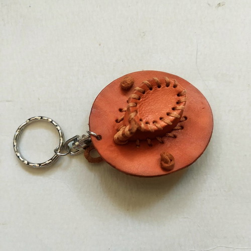 Handmade leather keychain cowboy hat vintage, new, brown