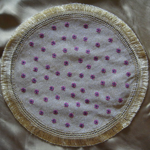 Vintage embroidered round table linen like new with gold thread