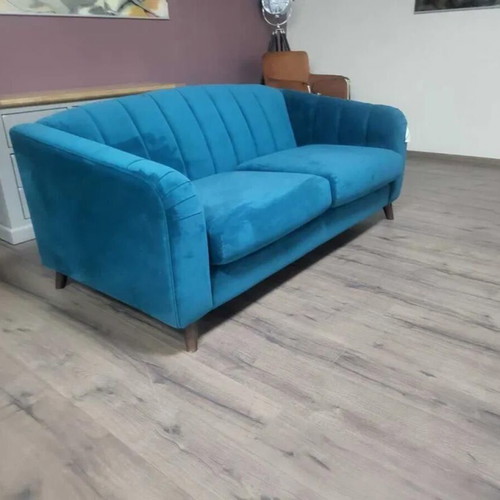 Designer Blue Fabric Sofa Large Double New