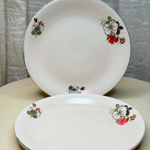 Ceramic plates vintage handmade with flowers set of 2 used
