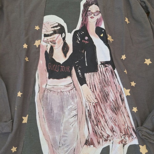Zara long-sleeve fabric blouse with print like new, black and grey