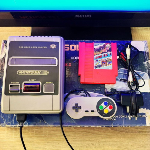 Retro game console used, complete with cartridge and controller