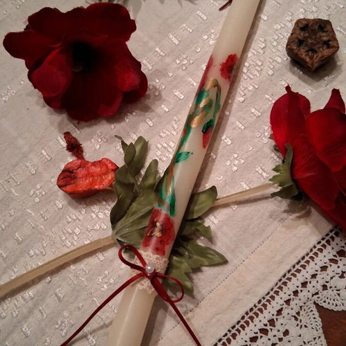 Handmade candle painted by hand new