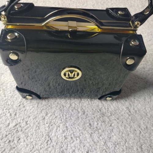 Women's black patent leather box bag like new