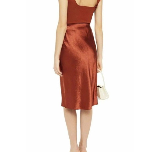 Vince Crinkled Satin Skirt Orange Rust Color Size Small New