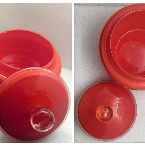 Vintage red glass fondantière from the 1950s like new