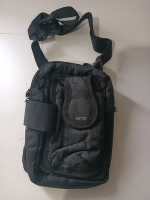 Waist bag used, black fabric with phone and pen holder