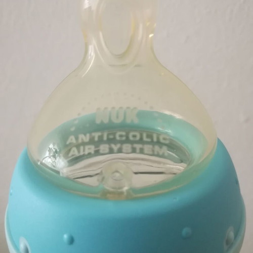 NUK First Choice glass baby bottle 240ml with silicone nipple, new, blue